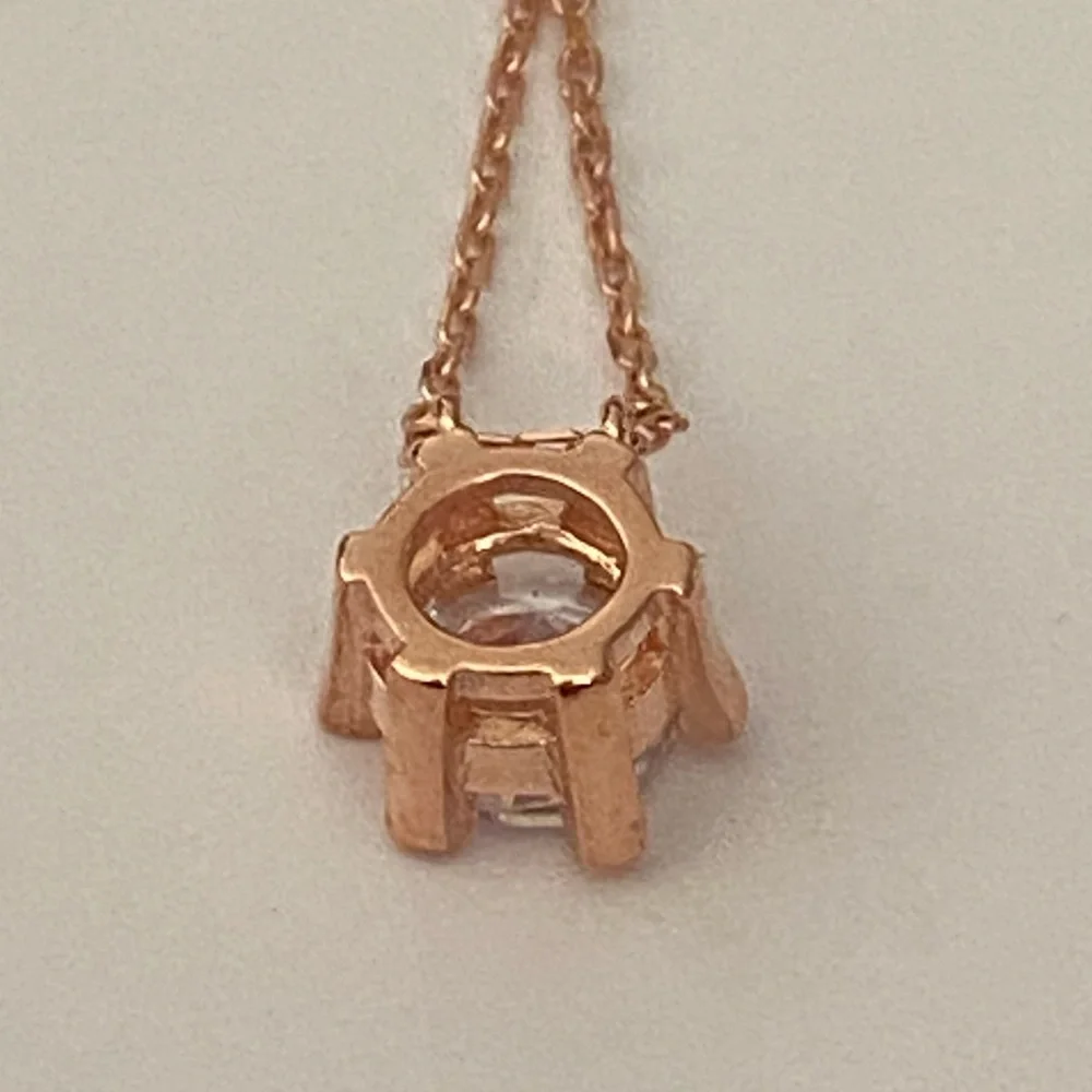 925 Silver necklace solitaire cz 14K rose gold plated